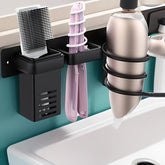 Space-Saving Hair Dryer & Straightener Holder - Metal, Ideal for Long Wavy Hair, No Scent
